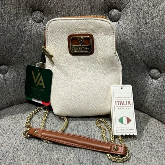 Valentina Handbags - 🦃 New Valentina Small Italian Pebble Leather Cream & Brown Shoulder Bag